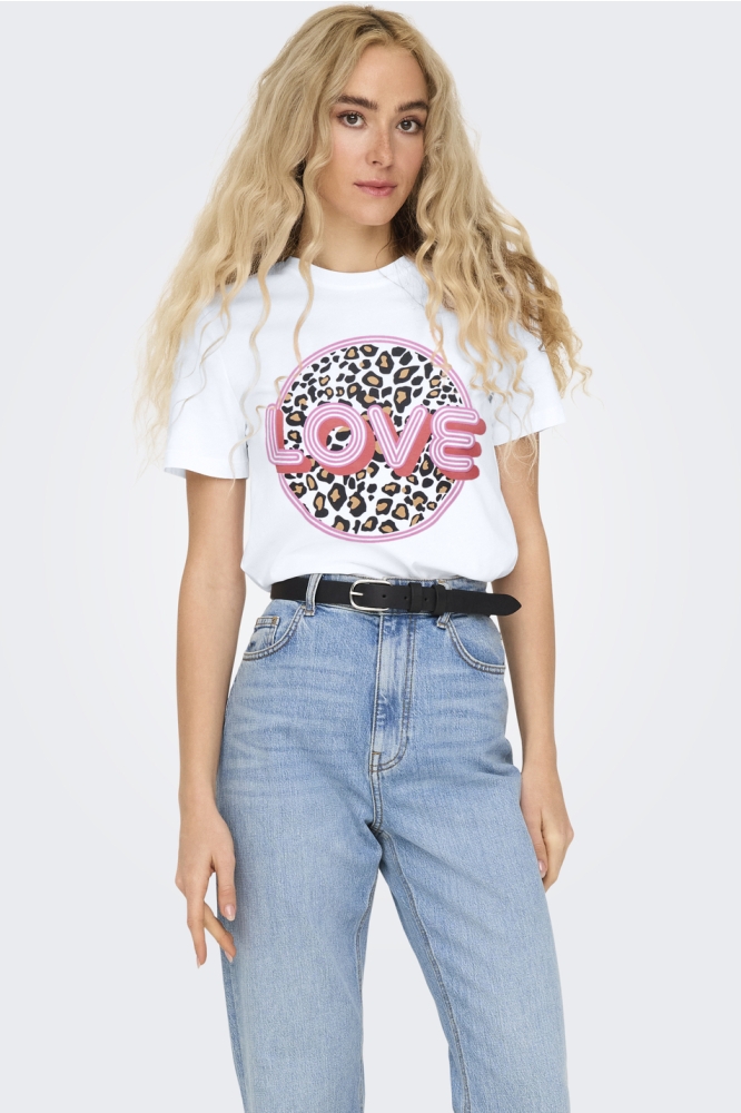 ONLARIYA LIFE REG S/S LOVE TOP BOX 15343191 BRIGHT WHITE/LOVE